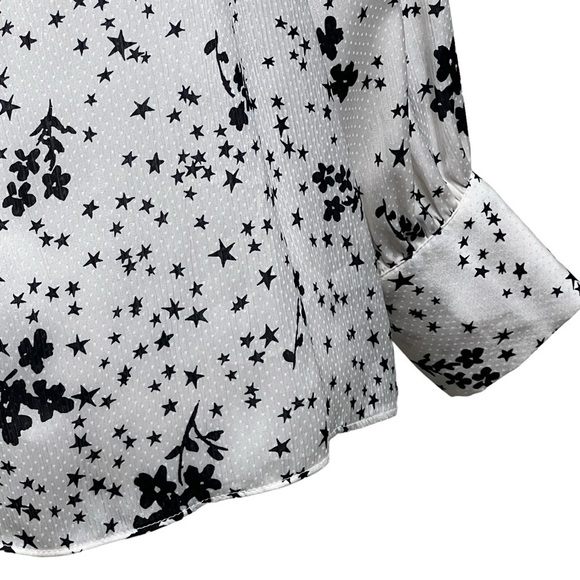 Zara Blouse Women's XS Stars and Flower Print Smocked Chest Keyhole Tie Closure - Picture 5 of 10
